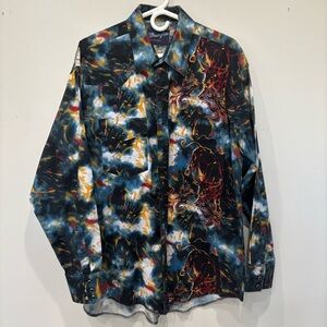 Wrangler Vintage Western Flaming Bull Pearl Snap Shirt Men’s Size 17.5